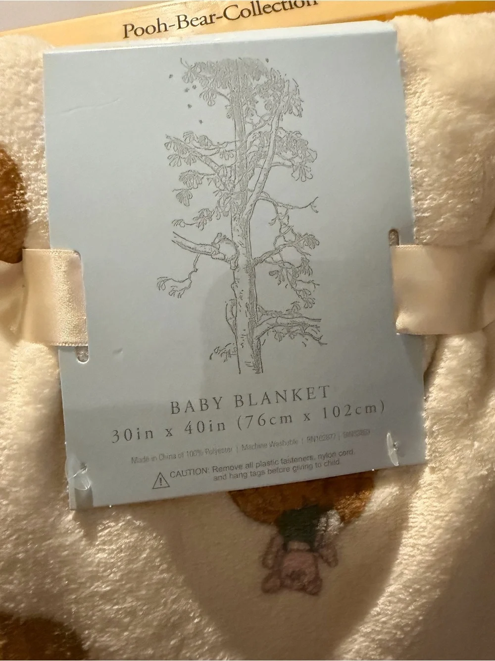 Disney Cream Plush Baby Blanket with Pooh & Pumpkin Design